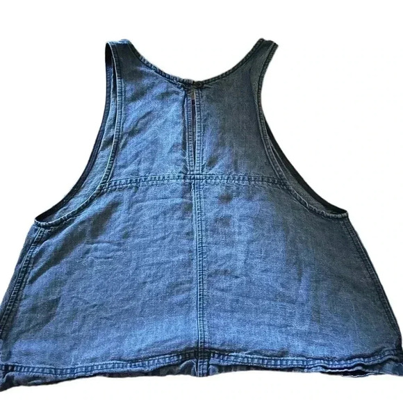 Aritzia Wilfred Linen Crop Tank Top Denim blue Small Keyhole back - Picture 2 of 3